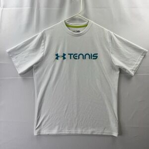 Mens White Regular 90s VTG Medium Under Armour Heat‎ Gear S/S Tennis Logo TShirt